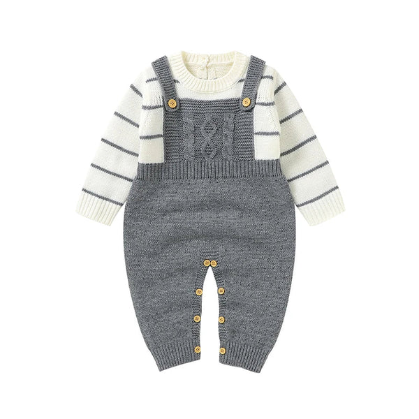 Macacão Tricot com Blusa Listrada Bebê Menina