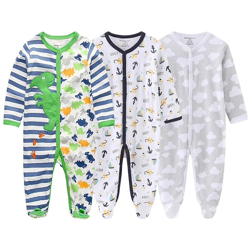 Kit 3 Macacões Bebê Manga Longa