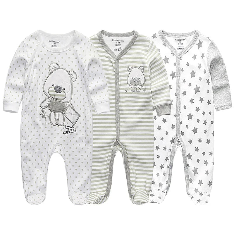 Kit 3 Macacões Bebê Manga Longa