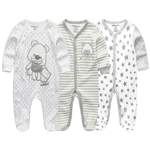 Kit 3 Macacões Bebê Manga Longa