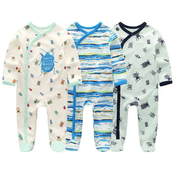 Kit 3 Macacões Bebê Manga Longa