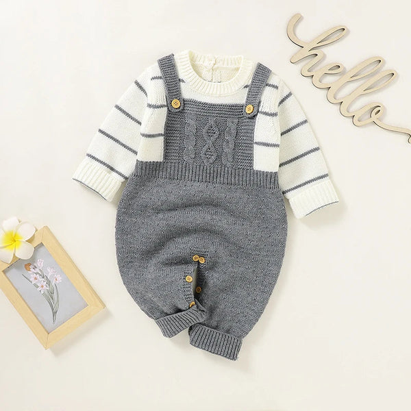 Macacão Tricot com Blusa Listrada Bebê Menina