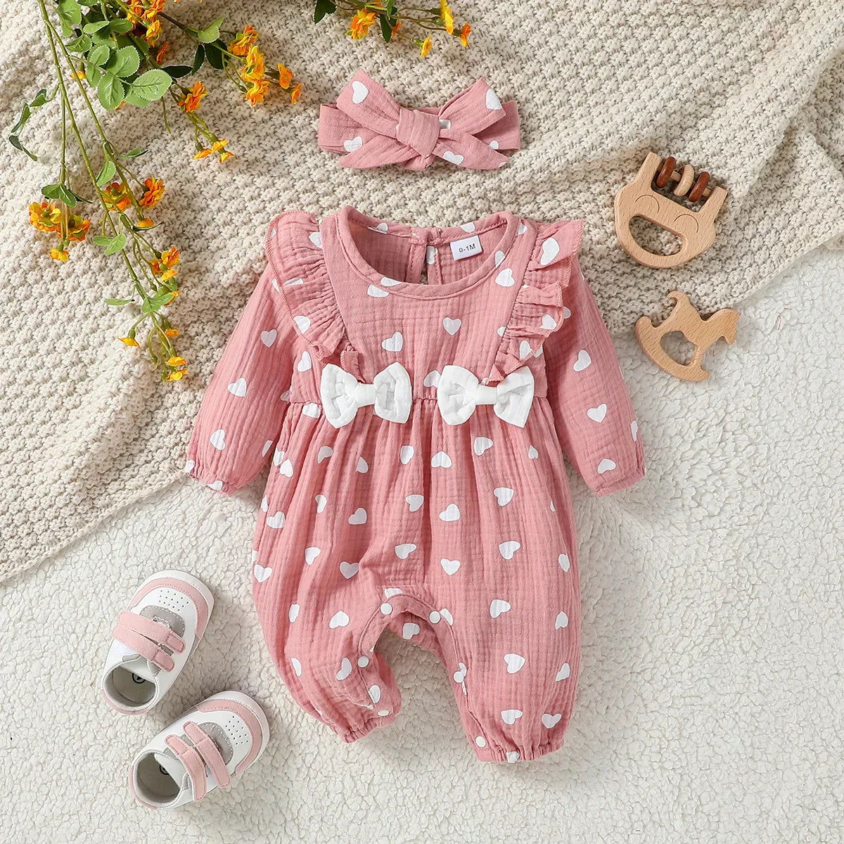 Macacão Floral Bebê Menina com Laços e Faixa – Tecido Musselina de Algodão