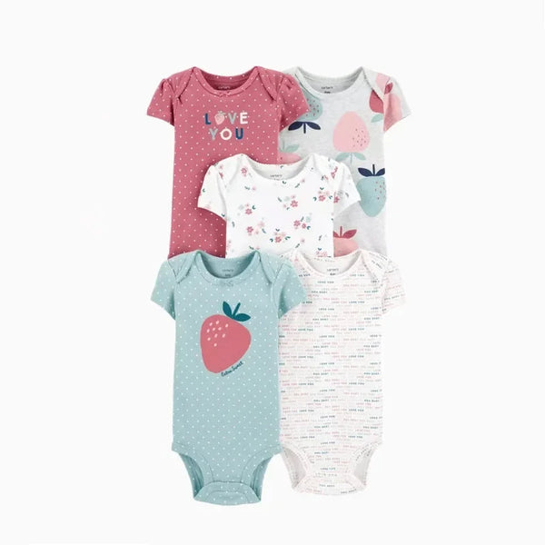Kit 5 Bodies Bebê Menina Estampas Manga Curta