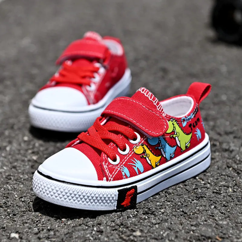 Tênis Infantil Estampado de Dinossauro – Casual com Velcro e Cadarço Elástico