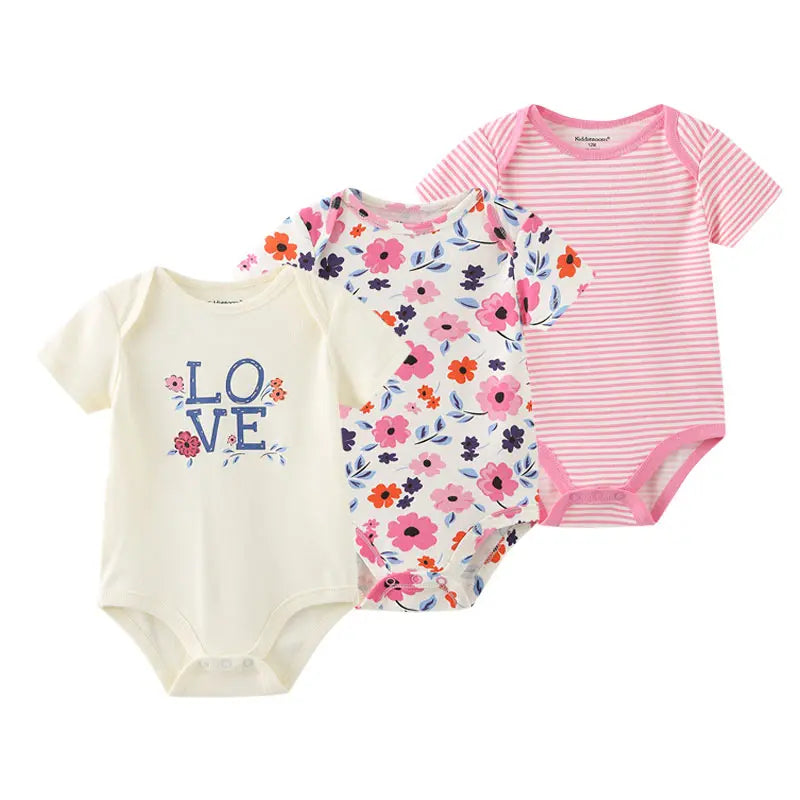 Kit 3 Bodies Bebê Menina Estampas Manga Curta