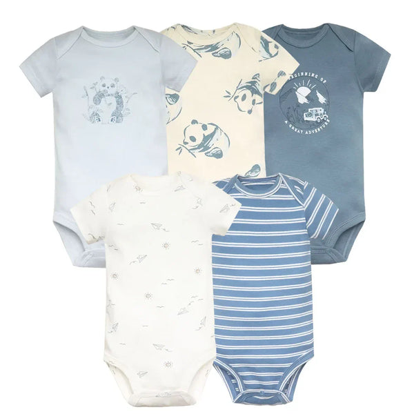 Kit Com 5 Bodies Bebê Maga Curta Casual Unissex