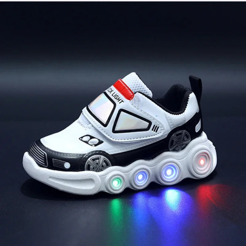 Tênis Infantil com Luz LED em Formato de Carrinho –  Fecho de Velcro