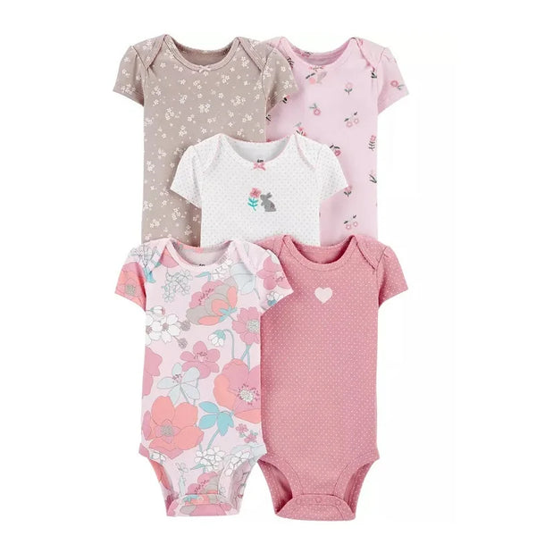 Kit 5 Bodies Bebê Menina Estampas Manga Curta
