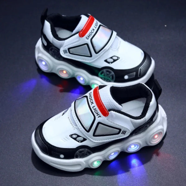 Tênis Infantil com Luz LED em Formato de Carrinho –  Fecho de Velcro