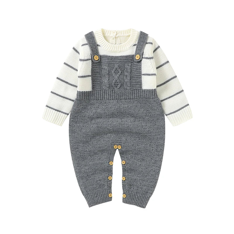 Macacão Tricot com Blusa Listrada Bebê Menina