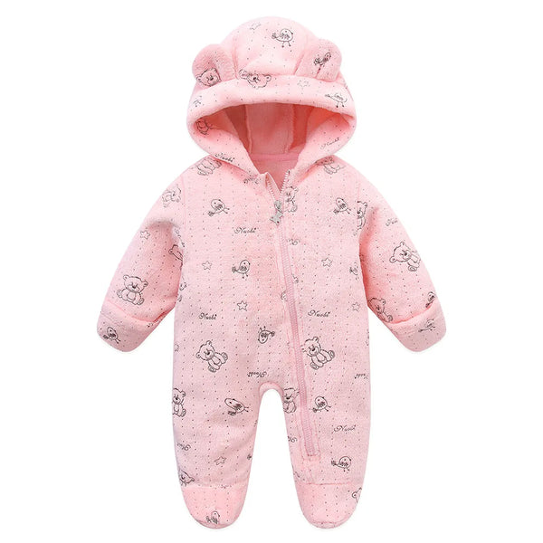 Macacão Bebê Inverno com Capuz Ursinho – Acolchoado e Zíper Frontal