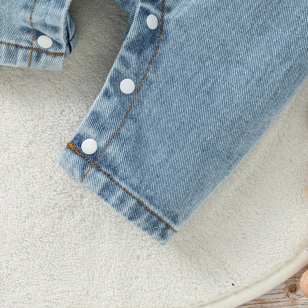 Conjunto Bebê Macacão Jeans Com Blusa Canelada