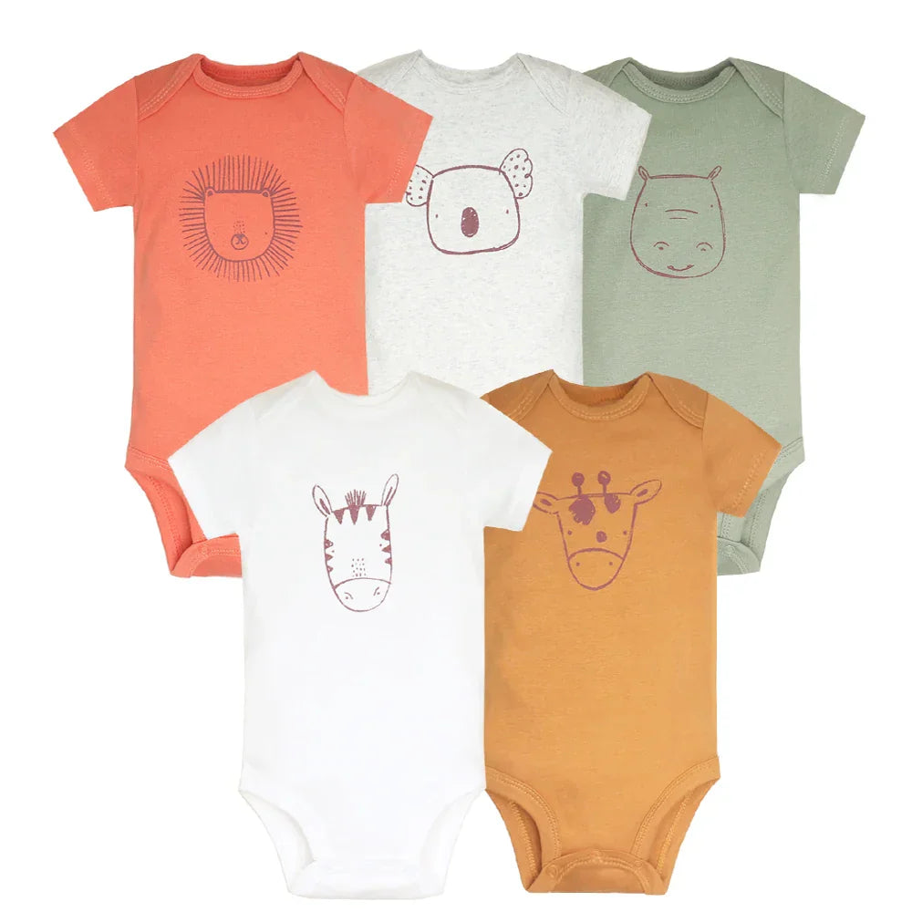 Kit 5 Bodies Bebê Manga Curta Estampa Unissex