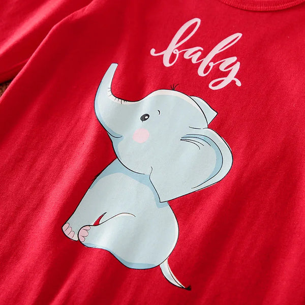 Macacão Bebê Vermelho com Estampa de Elefante Algodão