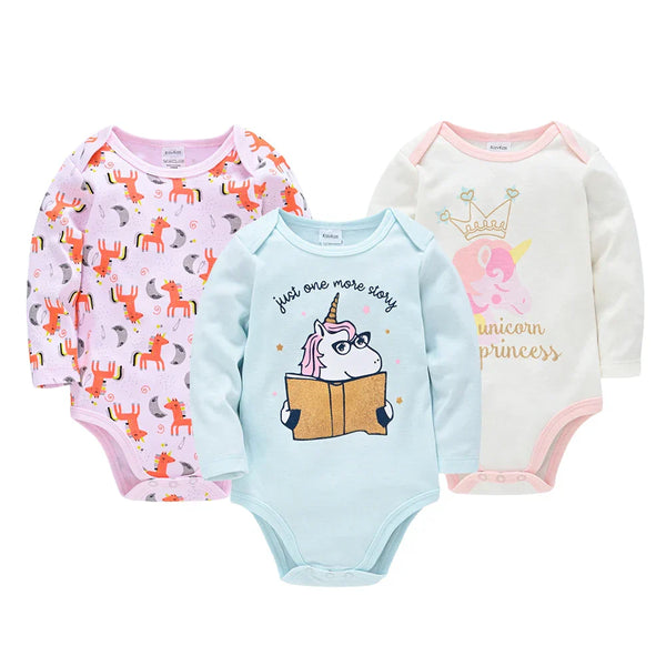 Kit 3 Bodies Bebê Menina Manga Longa Girl