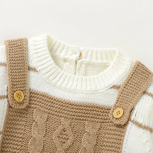 Macacão Tricot com Blusa Listrada Bebê Menina