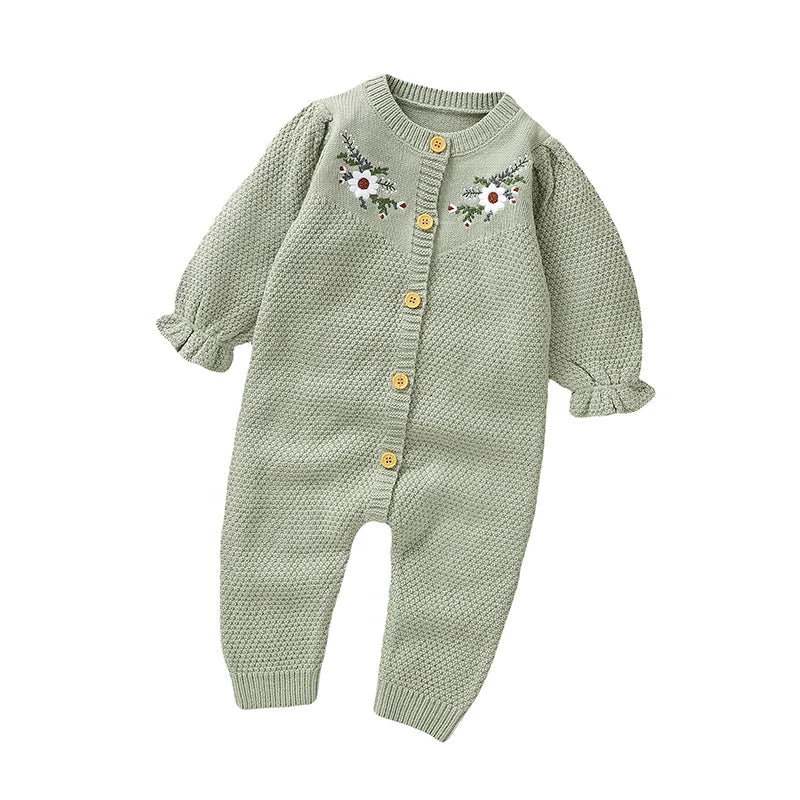 Macacão Tricot Bebê Feminino com Bordado Floral