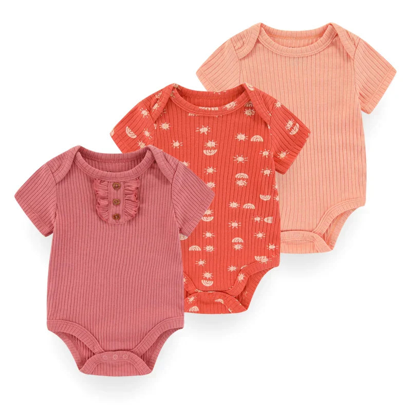Kit 3 Bodies Bebê Menina Estampas Manga Curta