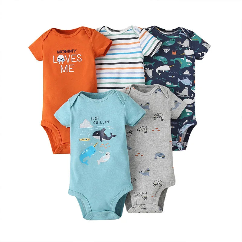 Kit Com 5 Bodies Bebê Maga curta Estampados Menino