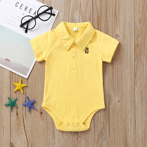 Kit 5 Bodies Polo Bebê Com Gola e Ursinho Unissex