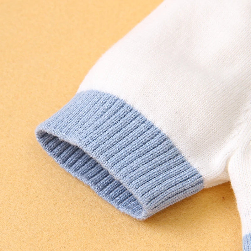 Macacão Bebê Estilo Marinheiro Tricot Azul e Branco com Âncora