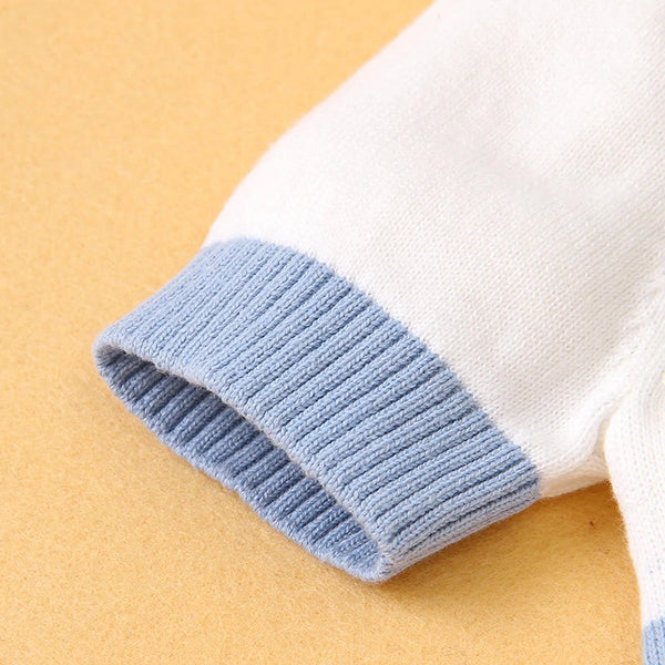 Macacão Bebê Estilo Marinheiro Tricot Azul e Branco com Âncora