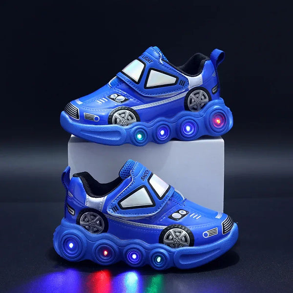 Tênis Infantil com Luz LED em Formato de Carrinho –  Fecho de Velcro