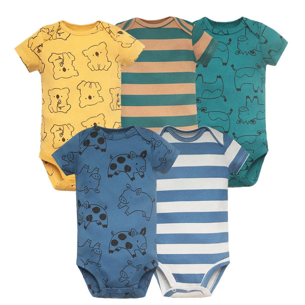 Kit Com 5 Bodies Bebê Maga Curta Casual Unissex