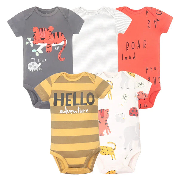 Kit Com 5 Bodies Bebê Maga curta Estampados Menino