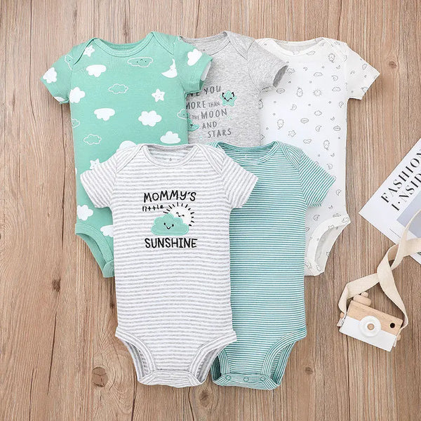 Kit Com 5 Bodies Bebê Maga curta Estampados Menino