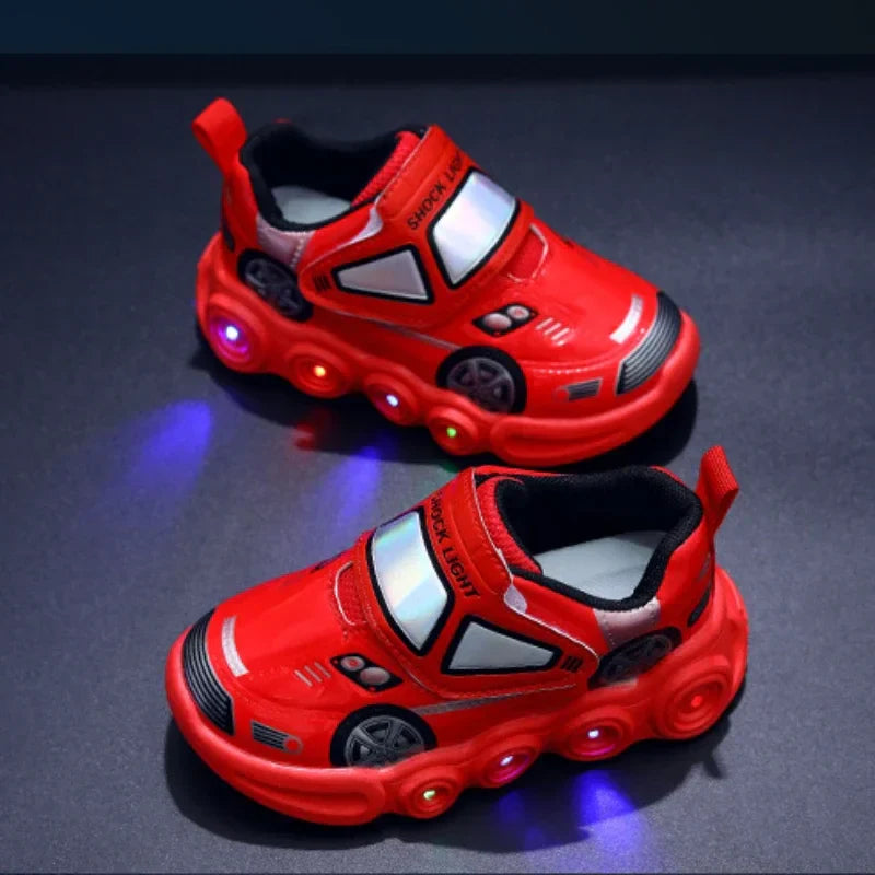 Tênis Infantil com Luz LED em Formato de Carrinho –  Fecho de Velcro