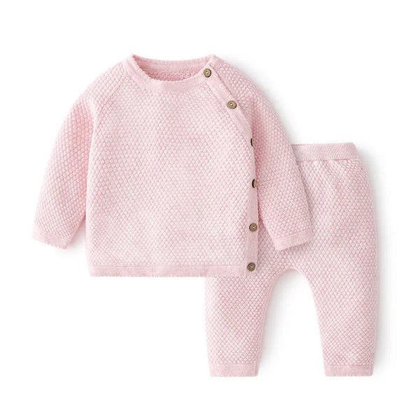 Conjunto Tricô Bebê Unissex Blusa com Botões Laterais + Calça