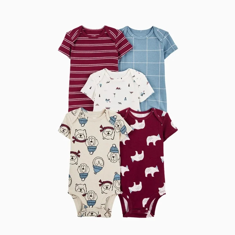 Kit 5 Bodies Bebê Menina Estampas Manga Curta