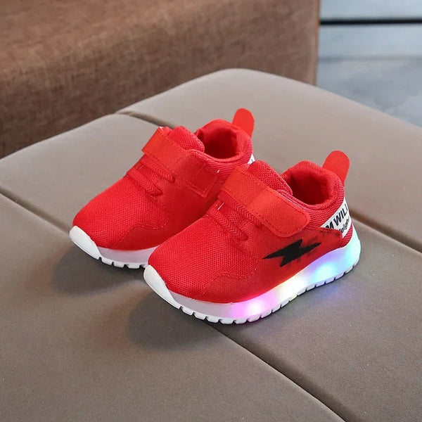 Tênis Infantil com Luz de LED – Branco com Fechamento em Velcro