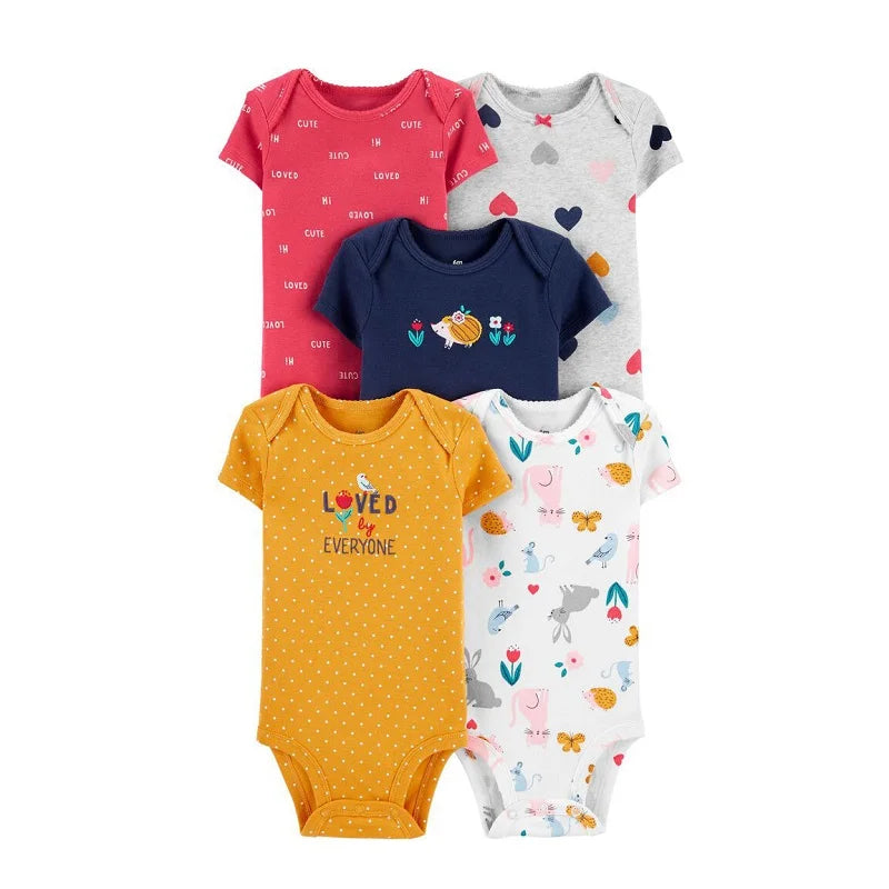 Kit 5 Bodies Bebê Menina Estampas Manga Curta