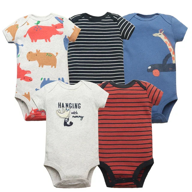 Kit Com 5 Bodies Bebê Maga curta Estampados Menino
