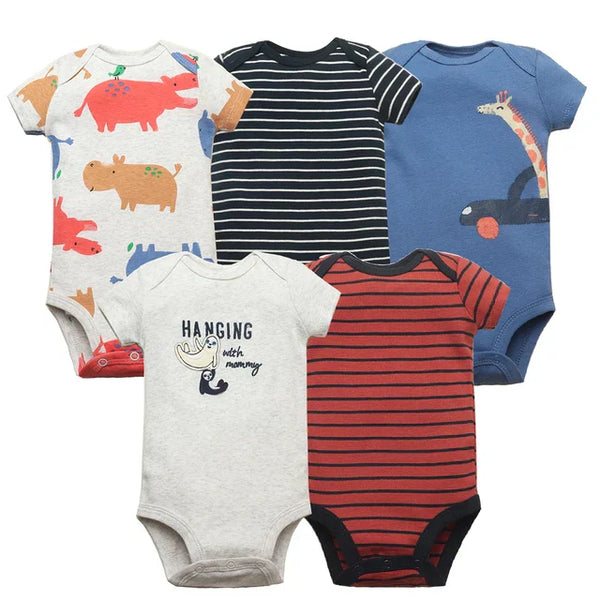 Kit Com 5 Bodies Bebê Maga curta Estampados Menino