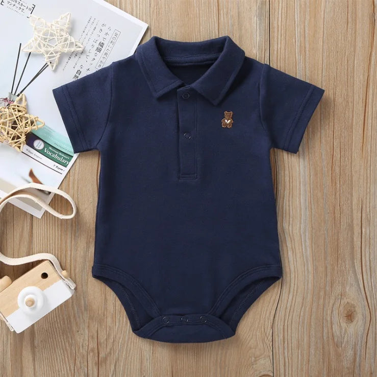 Kit 5 Bodies Polo Bebê Com Gola e Ursinho Unissex