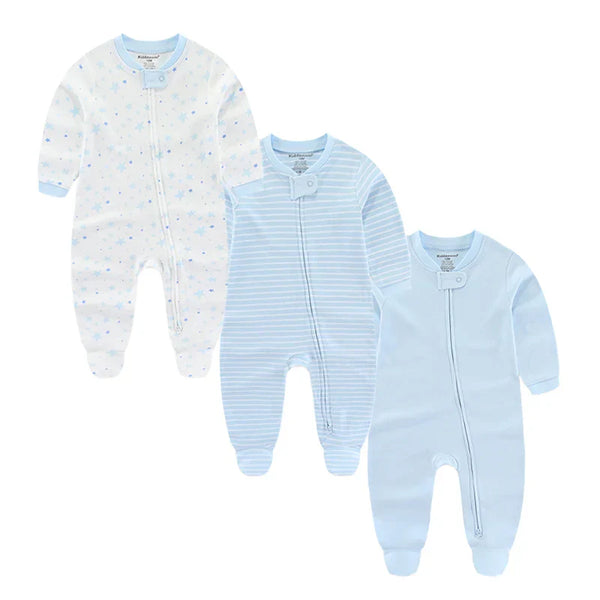 Kit 3 Macacões Bebê com Zíper Manga Longa em Algodão