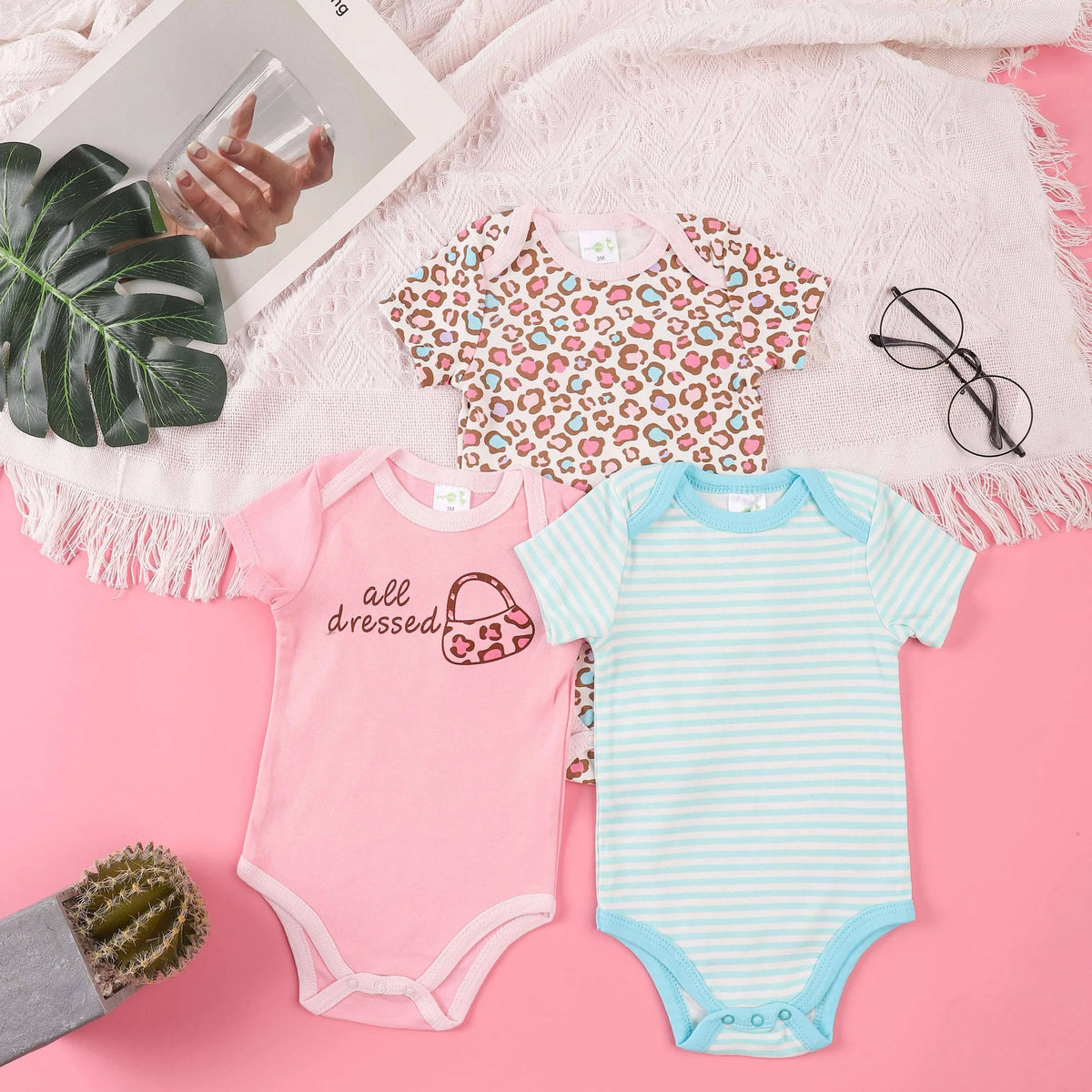 Kit 3 Bodies Bebê Menina Estampas Manga Curta