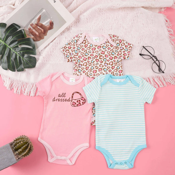 Kit 3 Bodies Bebê Menina Estampas Manga Curta