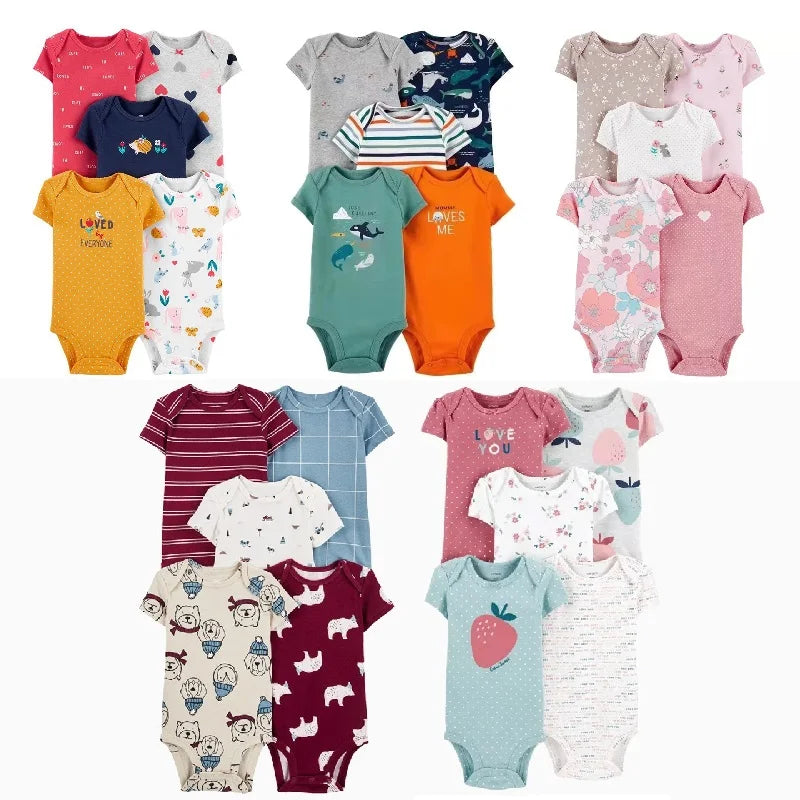 Kit 5 Bodies Bebê Menina Estampas Manga Curta