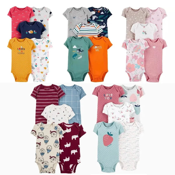 Kit 5 Bodies Bebê Menina Estampas Manga Curta