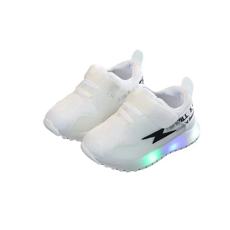 Tênis Infantil com Luz de LED – Branco com Fechamento em Velcro