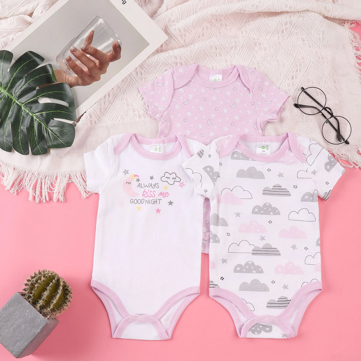Kit 3 Bodies Bebê Menina Estampas Manga Curta