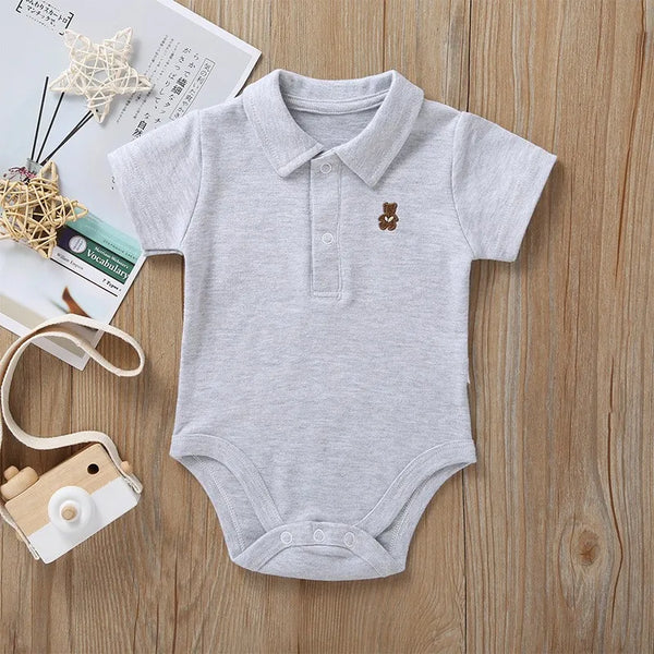 Kit 5 Bodies Polo Bebê Com Gola e Ursinho Unissex