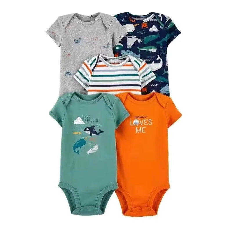 Kit 5 Bodies Bebê Menina Estampas Manga Curta