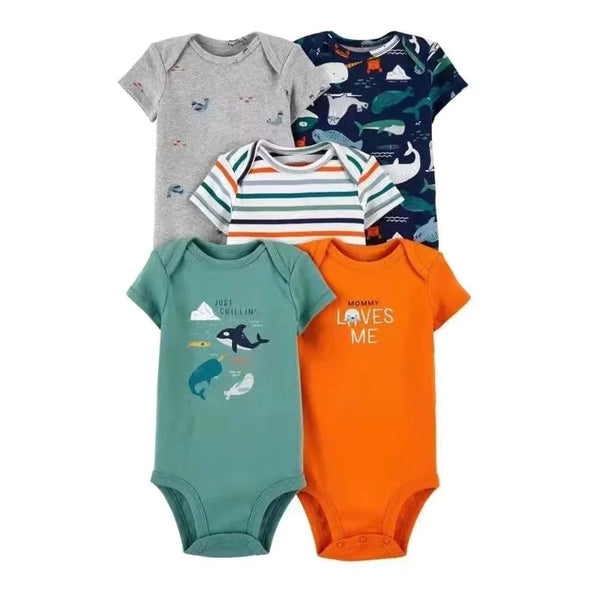 Kit 5 Bodies Bebê Menina Estampas Manga Curta
