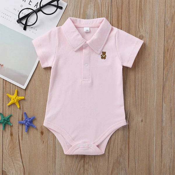 Kit 5 Bodies Polo Bebê Com Gola e Ursinho Unissex